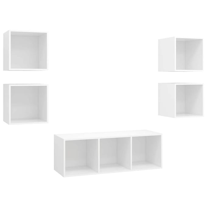 vidaXL - 5-delige - Tv-meubelset - bewerkt - hout - wit