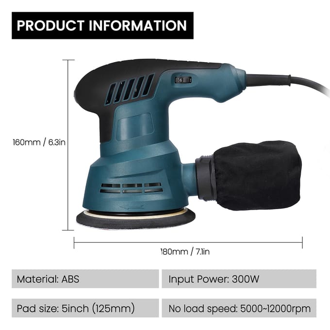 300W Handheld Elektrische Excentrische Schuurmachine 5 Inch 125mm Schuurplaat Elektrische Schuurmachine Houtbewerking US Plug