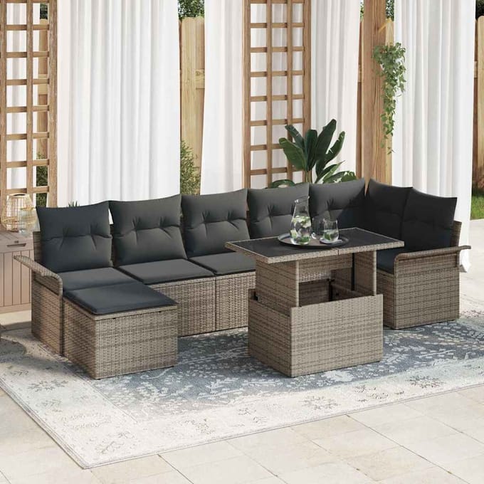 vidaXL - Tuinbank - Set - 8 - st - Grijs - [Synthetisch]: - Poly - Riet