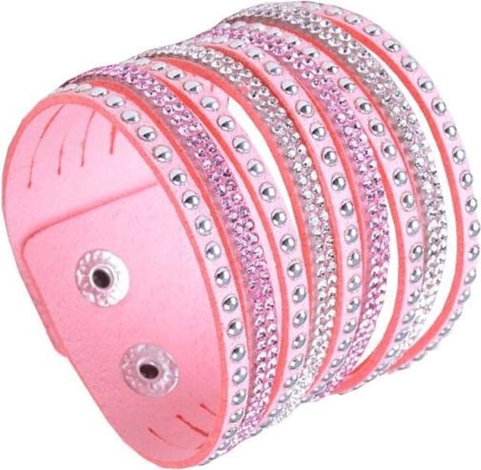 Fako Bijoux® - Armband - Breed - Strass - Roze