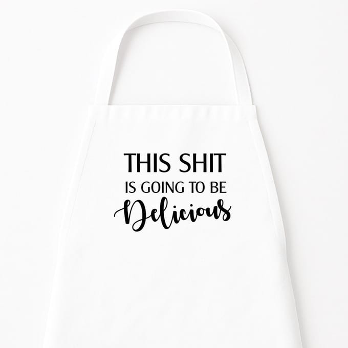 Go Mama - Keukenschort “This shit is going to be delicious” – Humor kookschort – One Size – Verstelbaar – Wit – Cadeau voor mannen