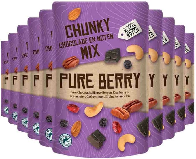 10x Verse Klassenoten Chunky Chocolade en Noten Mix Pure Berry 150 gr