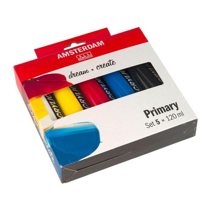 Peinture acrylique - Amsterdam - 5 tubes - Couleurs primaires - 5 x 120ml blanc