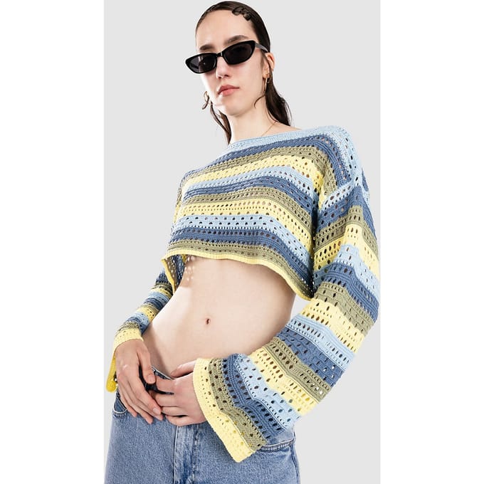 24 Colours 41352 Striped Crochet Trui blauw