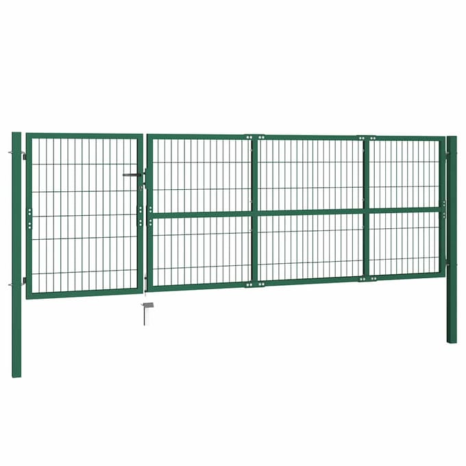 vidaXL - Tuinhekpoort - met - palen - 350x100 - cm - staal - groen