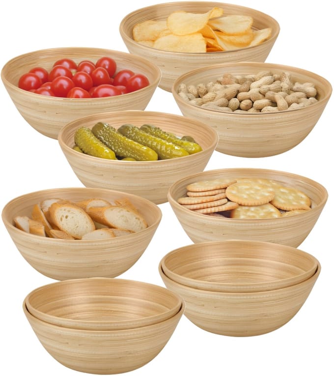 Excellent Houseware Snackschaaltje / kommetje - 10x - D18 x H7 cm - bamboe - naturel - soep / yoghurt / chips