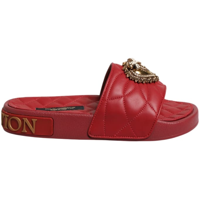 Dolce & Gabbana Rode Devotie Matelassé Leren Slides Schoenen