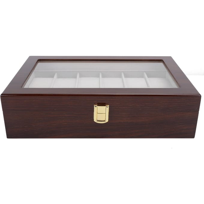 Boîte de rangement en bois à 12 compartiments pour montres-bracelets gray
