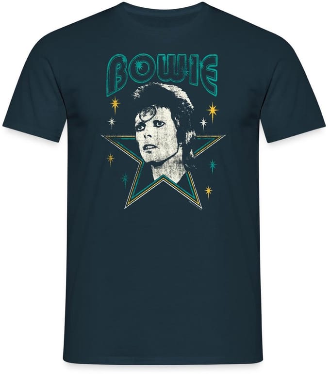 David Bowie Belettering Met Portret En Ster T-Shirt Heren