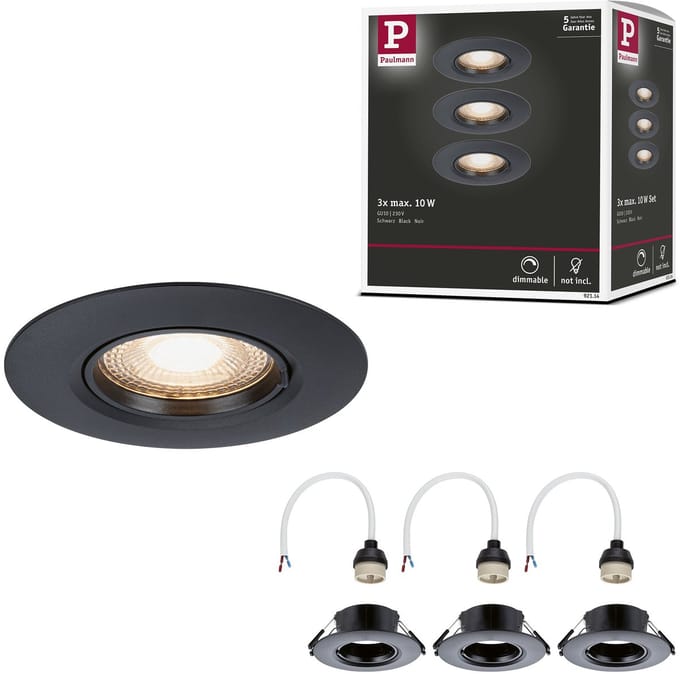 Inbouwlamp Set van 3 star rond 90 mm GU10 max. 3x10W 230V dimbaar Zwart