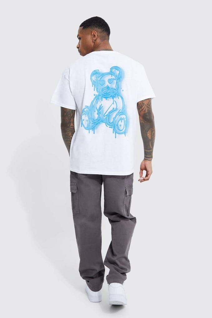 Regular Fit Spray On Teddy Graphic T-shirt | White | Size Medium