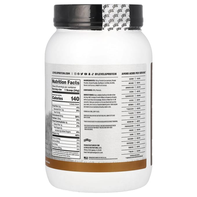 Levels, Wei-eiwitpoeder van grasgevoerde runderen, Chocolade Pindakaas, 2 lb (907 gram)