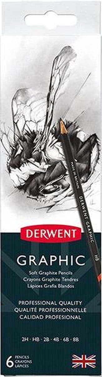 Derwent Graphic potloden tin- set van 6 potloden met puntenslijper