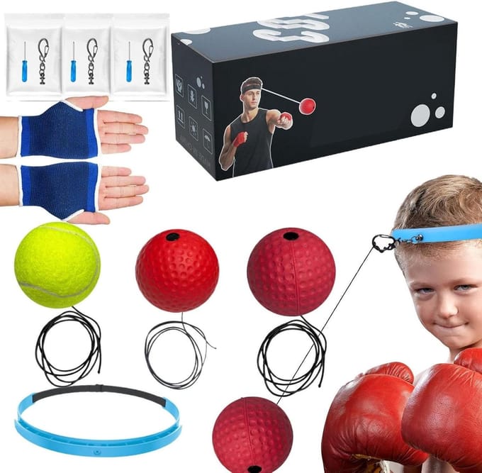 Boksreflexbalset - Trainingsbal - Verbeteren reacties - Verstelbare riem - Set van 3 ballen - Multicolor