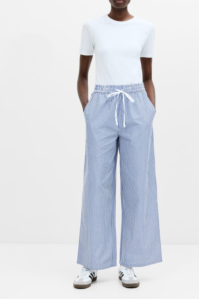 French Connection Stripe Poplin Palazzo Trouser Blue/white Stripe Größe: 18 | Ausgestellte Hosen Outlet | Damen | Blau