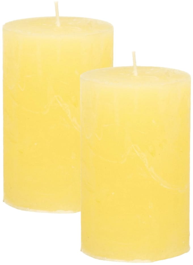 Atmosphera Stompkaars - 2x - geel - 5 x 8 cm - klein rustiek model - cilinderkaars - kaars