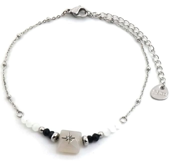 Armband Dames - Steen en Kralen - RVS - Lengte 16-19 cm - Zilverkleurig