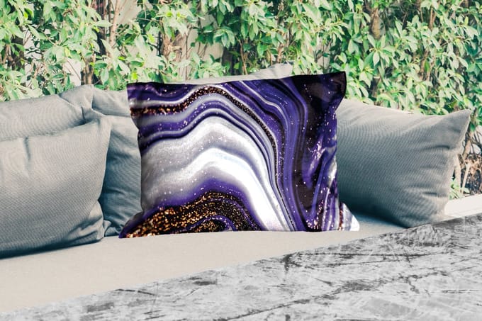 Buitenkussens - Marmer - Paars - Luxe - Marmerlook - Glitter - 60x40 cm - Weerbestendig
