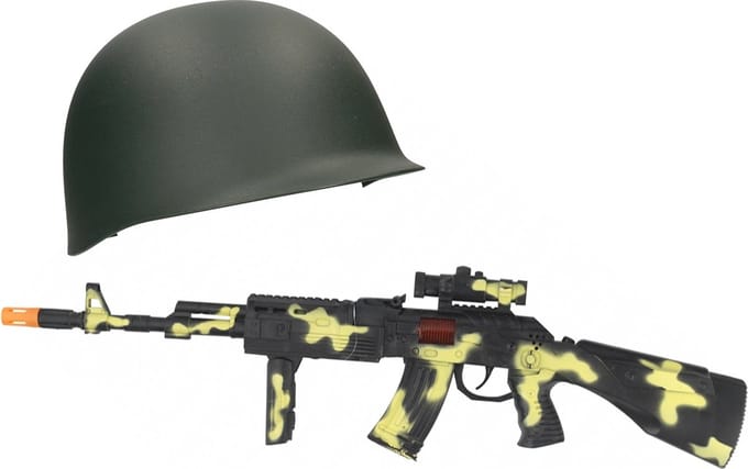 Smiffys - Soldaat carnaval verkleed set - Helm en machinegeweer 59 cm