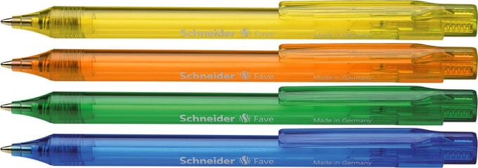 Schneider balpen - Fave - 4 stuks op blister - penpunt M - S-73040