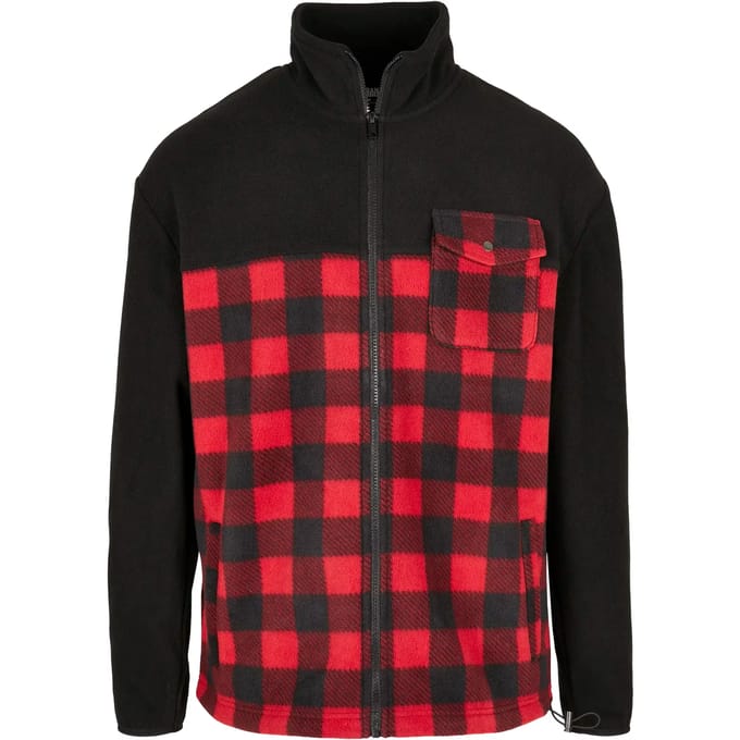 Urban Classics - Patterned Polar Fleece Jacket - M - Zwart/Rood
