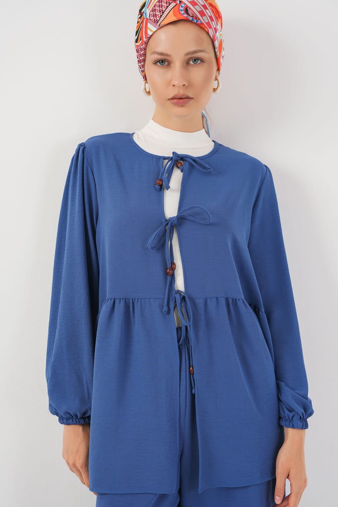 Ronde Hals Lange Tuniek en Wijde Pantalon Set
