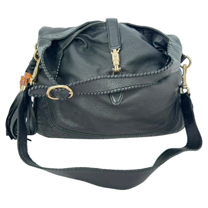 Gucci Grote Nieuwe Jackie Schoudertas in Zwart Leer