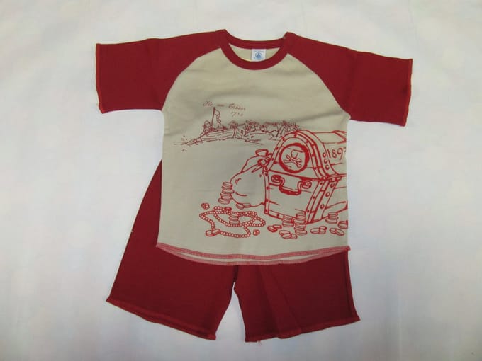 Petit Bateau - Zomer pyjama - Bordeaux met beige - Jongen - 2 jaar 86
