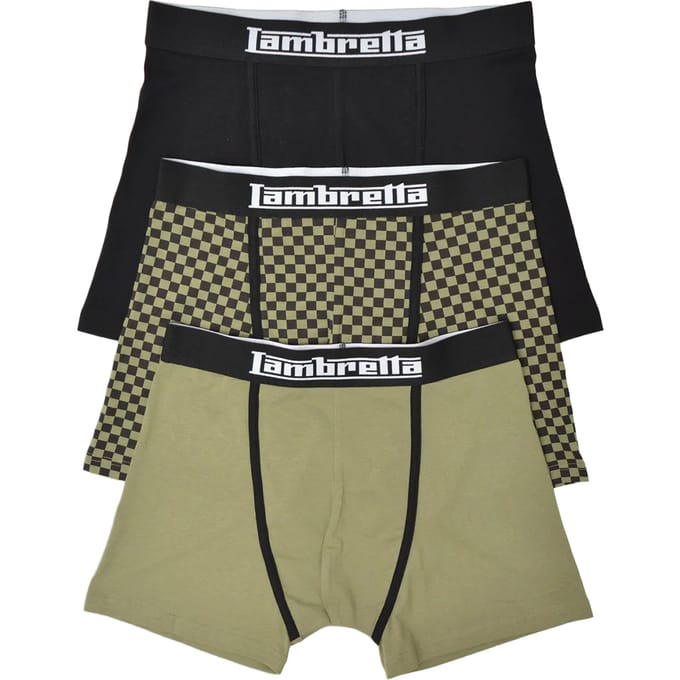 Lambretta Heren Boxershorts Assorti (Set van 3) (Khaki Groen/Zwart)