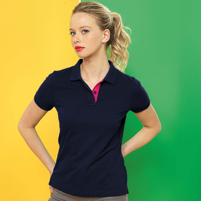 Asquith & Fox Dames/Dames Korte Mouwen Contrast Poloshirt (Marine / Rood)