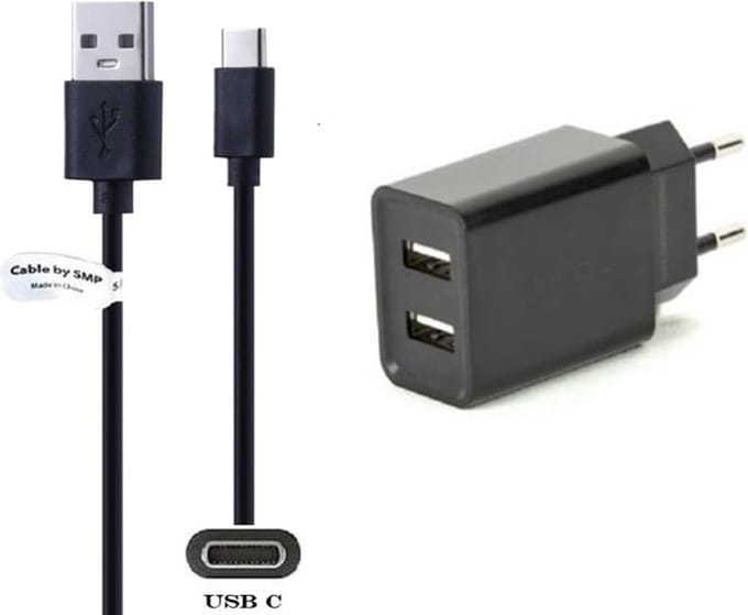 OneOne 2.1A lader met 2 poorten + 0,50m standaard USB C kabel. Oplader adapter past op BEATS Fit Pro, Flex, Studio Buds,