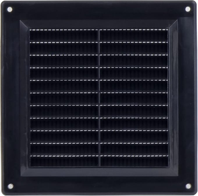 Ventilatierooster 150x150 mm ABS kunststof zwart met insectengaas