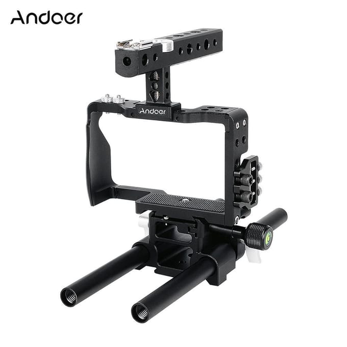 Andoer Professionele Video Cage Rig Kit Filmmaking Systeem w 15mm Rod Accessoire Vervanging voor Sony A6000 A6300 A6500 gray
