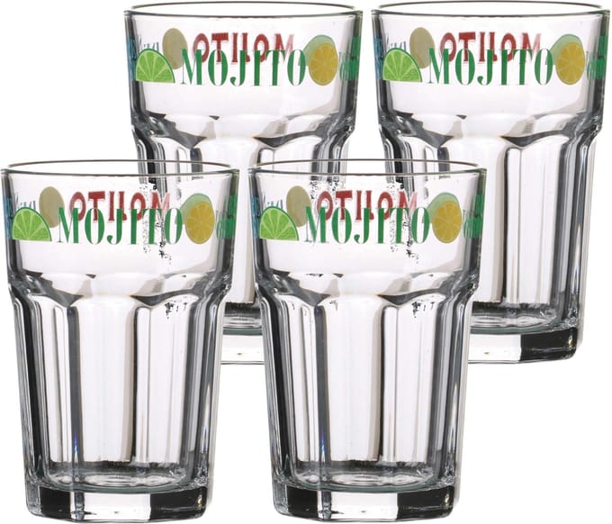 Urban Living Cocktailglazen Mojito - gedecoreerd glas met tekst - 4x stuks - 365 ml