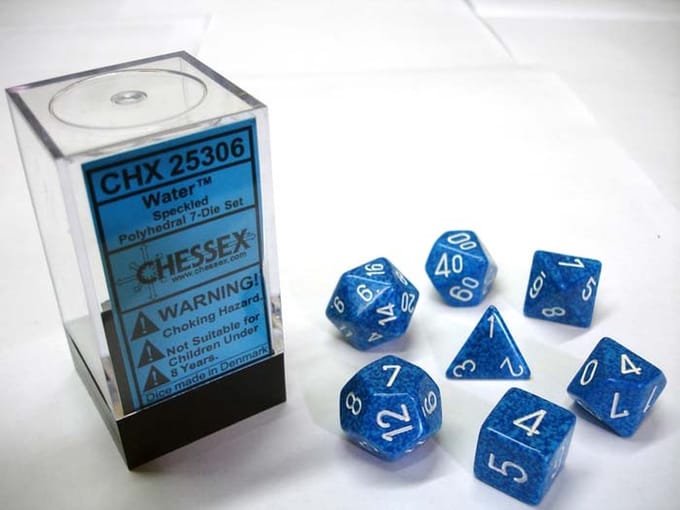 Chessex Water gespikkelde Polydice Dobbelsteen Set (7 stuks)