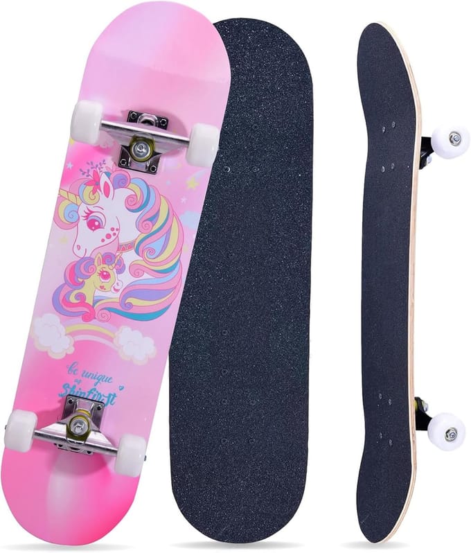 Compleet Skateboard 70 cm voor Beginners, Kinderen en Volwassenen - Dubbel Kickdeck