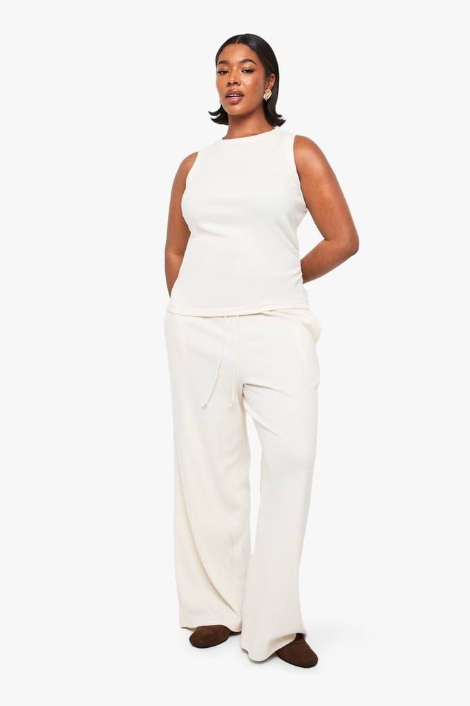 boohoo Dames PLUS ENKELKANAALS TAILLEBAND ZACHTE RIB | Ecru | Maat: 18