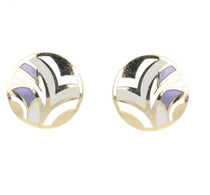 Behave - Oorknoppen art deco stijl goudkleur paars wit - 2,8 cm