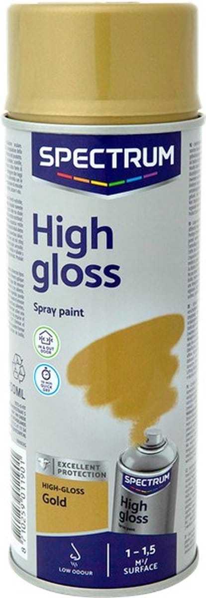 Spectrum Spuitverf | Spuitlak | Spuitbus | Goud Hoogglans | Sneldrogend | Binnen & Buiten | 400ml