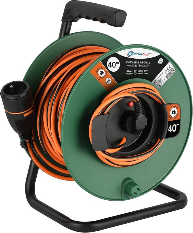 Tuinsnoer met Haspel - 40 m - 3G1.5 mm - Vergrendelingssysteem