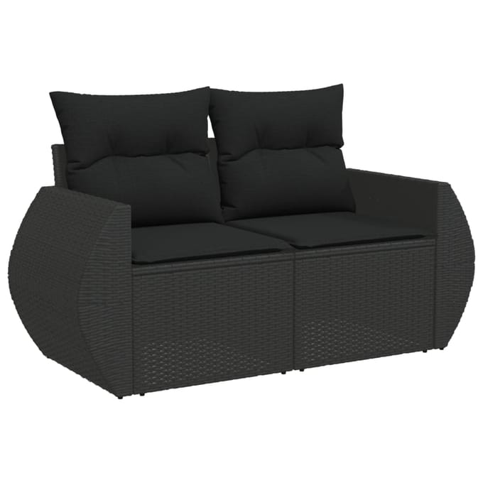 vidaXL - 8-delige - Loungeset - met - kussens - poly - rattan - zwart