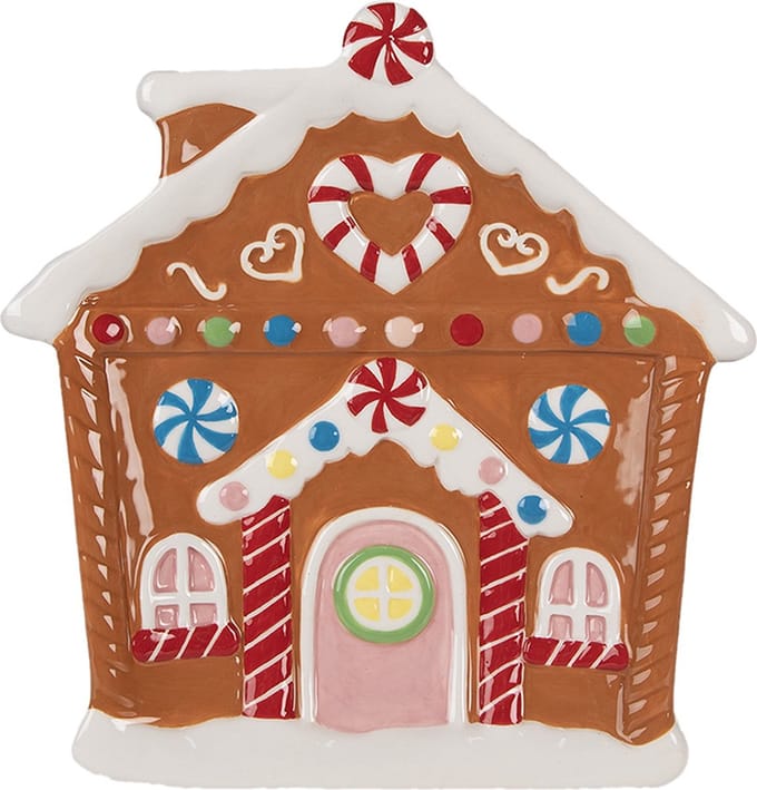 Clayre & Eef Ontbijtbord Gingerbread house 20x21x2 cm Bruin Keramiek
