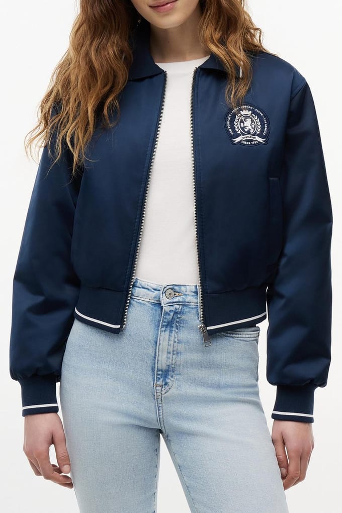 Tommy Hilfiger Collar Satin Varsity Jacket Dark Night Navy Größe: M | Bomberjacken Outlet | Damen | Schwarz