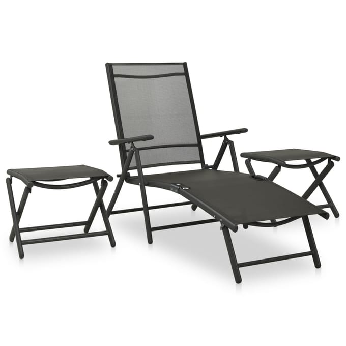 vidaXL - 3-delige - Loungeset - textileen - en - aluminium - zwart