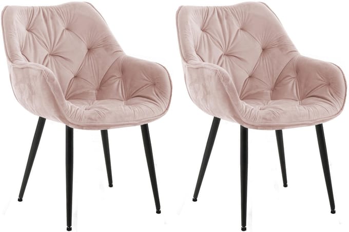CLP Tanna Set van 2 eetkamerstoelen - Met armleuning - Fluweel/roze
