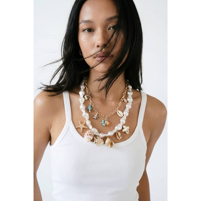 boohoo Dames Oceaan & Parel Detail Statement Bedel Ketting | Goud