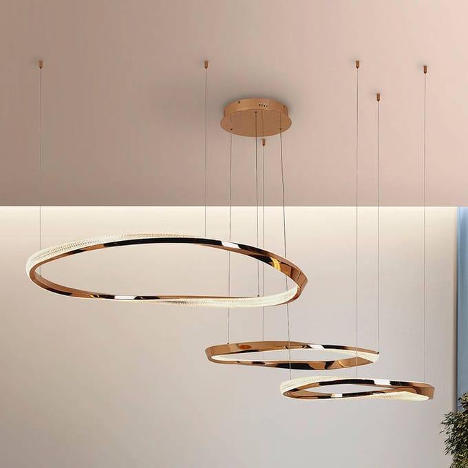 Schuller Valencia LED hanglamp Orbitas, lengte 185 cm, goudkleurig, metaal
