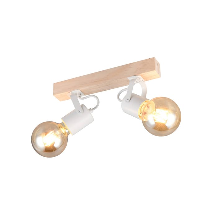 Reality Leuchten Plafondlamp Lynar, wit, hout, metaal, lengte 31 cm, 2-lamps.