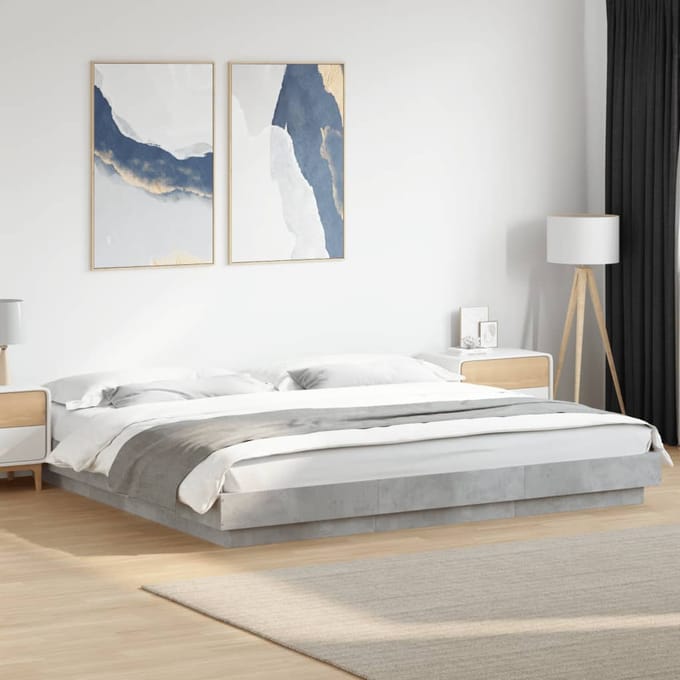vidaXL - Bedframe - bewerkt - hout - betongrijs - 180x200 - cm