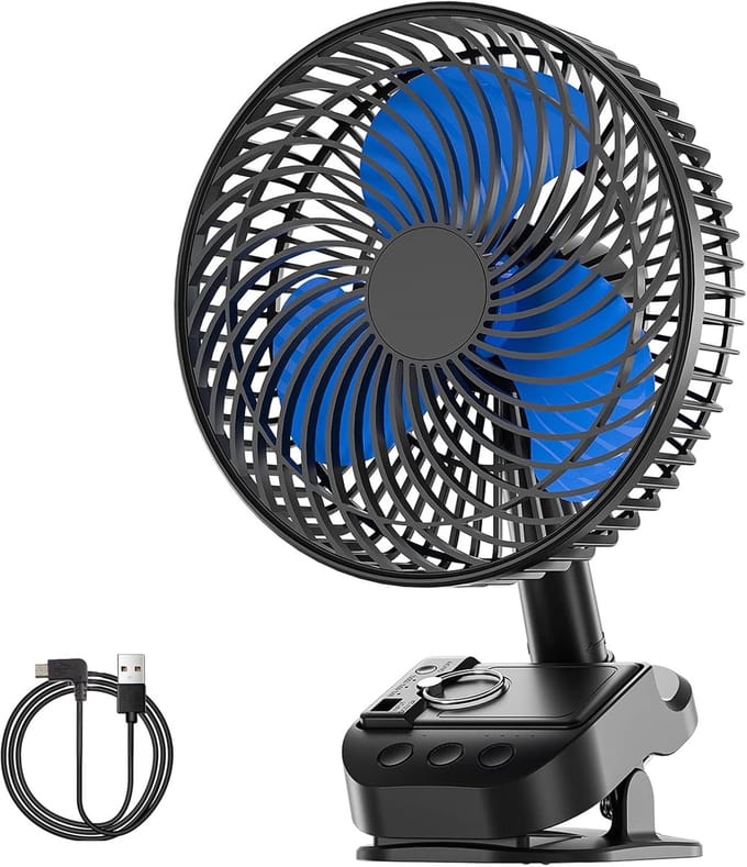 Clipventilator Oplaadbaar - 8 Inch Tafelventilator - 5 Snelheden - Timer - 10000 mAh - Zwart